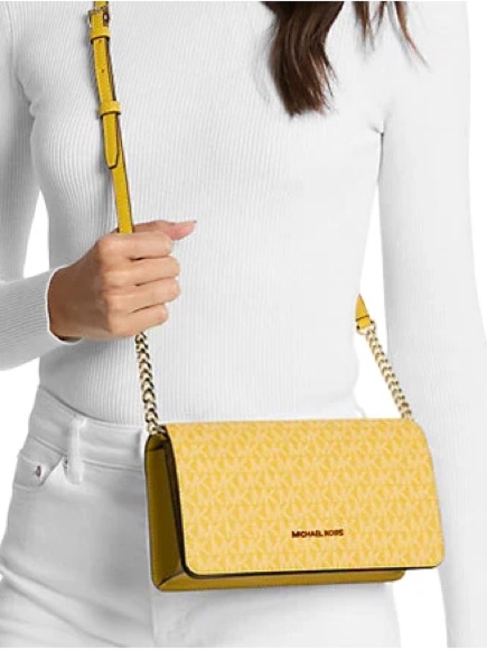 Michael Kors Yellow Logo-Print Chain Crossbody